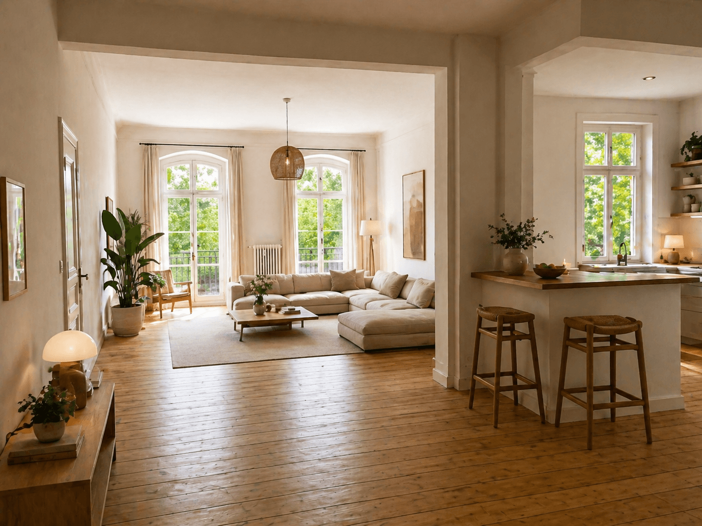 Offener Wohnbereich KI Virtual Staging nachher